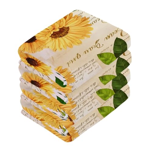 Sunflower Washcloths Set of 2, Highly Absorbent Soft Cotton Fingertip Towels for Bathroom, Kitchen, Gym, Spa, Home Decor 12 x 12 Inch