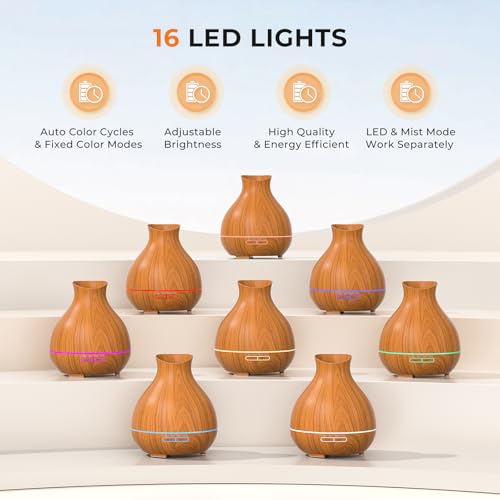 Aromatherapy Essential Oil Diffuser 550ml 12 Hours Wood Grain Aroma Diffuser with Timer Cool Mist Humidifier for Large Room, Home, Baby Bedroom, Waterless Auto Shut-off,7 Colors Lights Changing - color: Brown