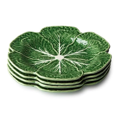 Le Jardin Green Cabbage Plates - Dinner, SET OF FOUR -11" Sculpted Green Stoneware Leaf Plates – Seasonal Garden-Inspired Tableware for Spring & Summer Dining and Entertaining - size: Large