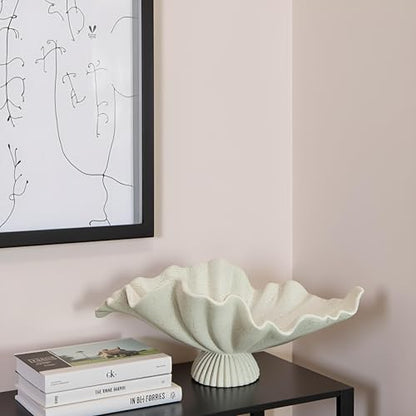 16" Large Decorative Bowl decor, Modern Home Decor,Stylish Key Bowl for Entry Table,Scalloped Decorative Bowls (Light Gray-With base, 16.14inch)