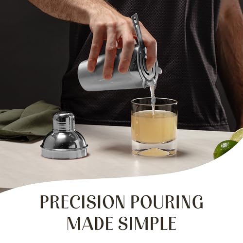 Cocktail Shaker Set - Bartender Kit with Pine Stand | Leak-Proof Design | Includes Martini Shaker, Jigger, Strainer, Spoon, Tongs | Perfect Bar Tools Gift for Home Mixology (Silver) - color: Silver / Dark Stand, size: 8 Pieces