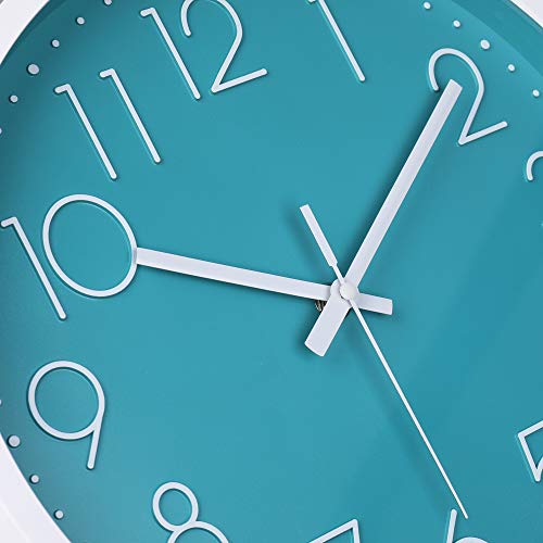 12 Inch Silent Non-Ticking Battery Operated Round Turquoise Wall Clock Easy to Read for Pool/Home/Office/School/Kitchen/Bedroom/Living Room Teal Clocks - color: Teal, size: 12 Inch