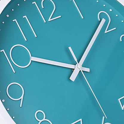 12 Inch Silent Non-Ticking Battery Operated Round Turquoise Wall Clock Easy to Read for Pool/Home/Office/School/Kitchen/Bedroom/Living Room Teal Clocks - color: Teal, size: 12 Inch