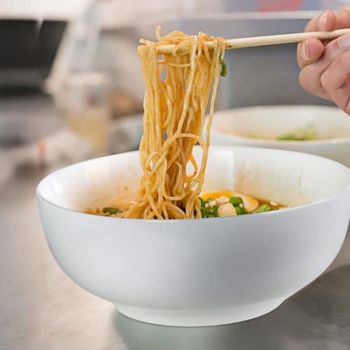 60 oz Large Soup, Ramen, Pho, Noodle, and Salad Bowl Set of 3, 8 in White Ceramic Bowls, Versatile & Microwave Safe - size: 8-inch, 60 Ounce