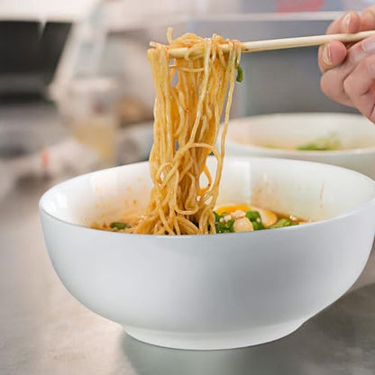 60 oz Large Soup, Ramen, Pho, Noodle, and Salad Bowl Set of 3, 8 in White Ceramic Bowls, Versatile & Microwave Safe - size: 8-inch, 60 Ounce
