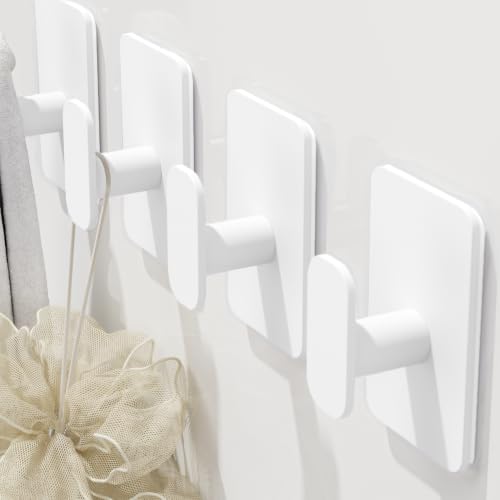 Large Heavy Duty Wall Hooks - 26lb Max, Stainless Steel Adhesive Towel Hooks for Hanging Towel, Coat, Robe, Hat, Sticky Towel Holder for Wall Mount in Bathroom, Shower, Kitchen (White, 4 Pack) - color: White