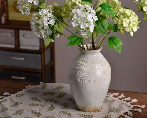 9.3 Inch Ceramic Rustic Flower Vase, White Boho Framhouse Vases Home Decor - color: 9.3 Inch-white