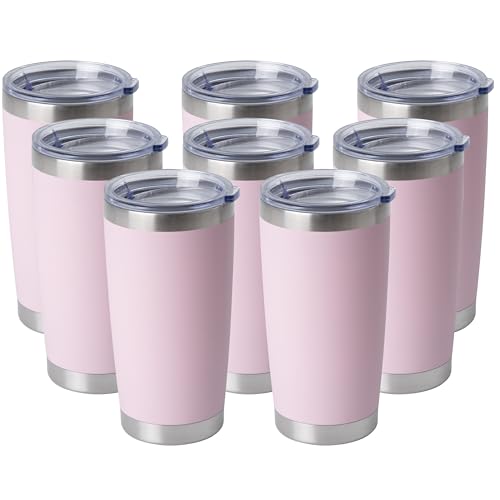 HASLE OUTFITTERS 20oz Stainless Steel Tumblers Bulk, Insulated Travel Cup with Lid, Double Wall Vacuum Coffee Mug for Cold & Hot Drinks 8 Pack, Light Pink - color: Light Pink-A, size: 8 Count (Pack of 1)