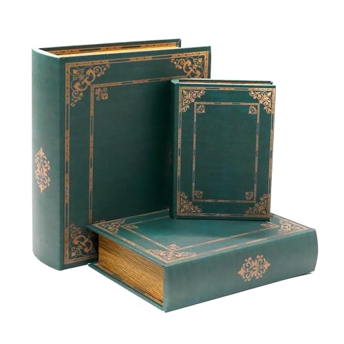 Jolitac Wooden Decorative Book Boxes 3-Pack - Vintage Style Secret Storage Boxes Handcrafted Wooden Storage Containers with Rustic Magnetic Closure for Jewelry & Keepsakes (Vintage Green) - color: Vintage Green
