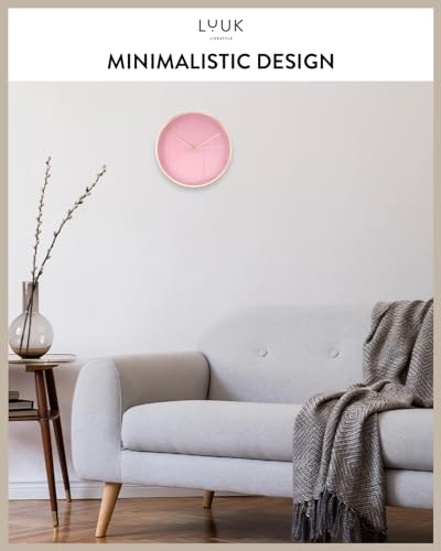 Modern Silent Quartz Wall Clock, 10in, Pink & Gold | Simple & Trendy, Gifting ideas, Analog, Easy-to-read, Battery operated, Wall mount, Mantel display, Bedroom, Bathroom - color: Rose, 10"