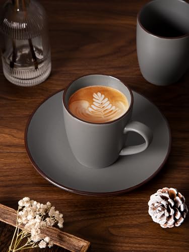 famiware Venus Coffee Mugs Set of 8, 13 oz Ceramic Stoneware Mug Cup Set | Coffee Mug with Handle for Tea, Latte, Cappuccino, Cocoa, Milk, Microwave and Dishwasher Safe, Dark Grey - color: Dark Gray, size: 8pcs