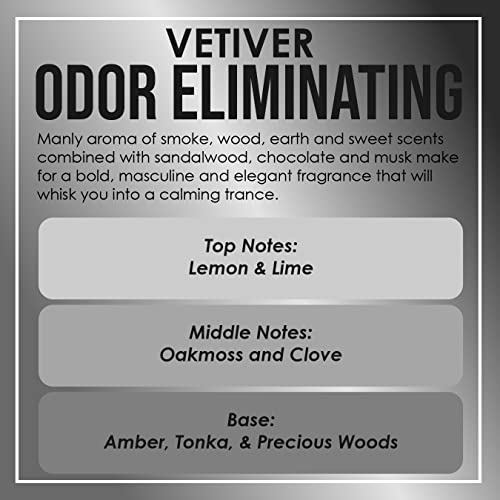 Vetiver Odor Eliminating Highly Fragranced Candle - Eliminates 95% of Pet, Smoke, Food, and Other Smells Quickly - Up to 80 Hour Burn time - 12 Ounce Premium Soy Blend - color: Vetiver Scented Candle