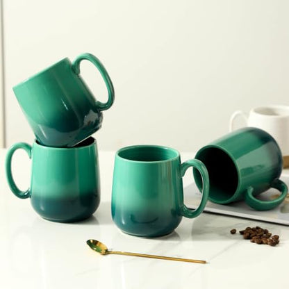 HASENSE 15oz Ceramic Mug Set of 4, Green Ombre Coffee Cups with Handle – Microwave & Dishwasher Safe Large Cappuccino Latte Tea Mugs, Housewarming Gift Idea - color: GradationGreen, size: Set of 4