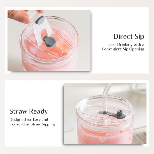 INSETLAN 13 oz Heart Decal Glass Tumblers Set of 2, Thick Wall Glass Cups with Lid and Glass Straw, On-the-Go Coffee Cups for Iced Coffee, Tea, Milk, Hot & Cold Drinks, Travel & Daily Use - color: 13 oz - 2 Pcs - With Heart Decal