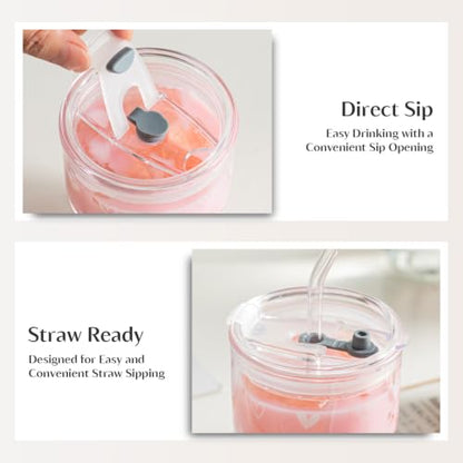 INSETLAN 13 oz Heart Decal Glass Tumblers Set of 2, Thick Wall Glass Cups with Lid and Glass Straw, On-the-Go Coffee Cups for Iced Coffee, Tea, Milk, Hot & Cold Drinks, Travel & Daily Use - color: 13 oz - 2 Pcs - With Heart Decal