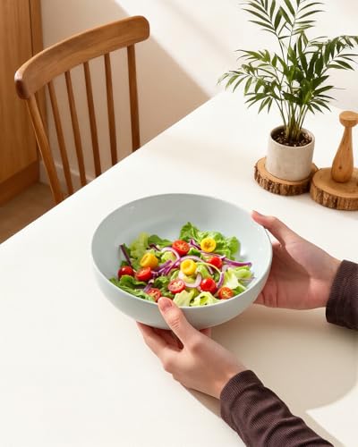 Pasta Bowls Set of 4, 34oz Speckled Ceramic Bowls Set for Serving Salad, Pasta, Soup, Dinner, 8" Wide and Deep Bowls, Dishwasher & Microwave Safe, Matte Terracotta Base (Gray White) - color: Gray White, size: 4pcs