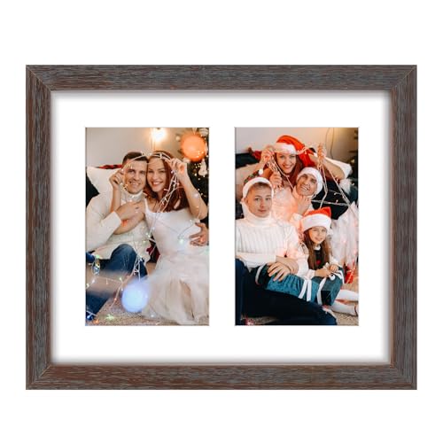 Golden State Art Collage Frame 8x10 for 2 4x6 Photo Wood Distressed Coffee | Clear Real Glass & 2 Openings White Mat, Horizontal & Vertical Display Multi Prints For Wall Mount, Home Decor, Holiday Gift - color: Distressed Gray Brown, size: 1 Pack