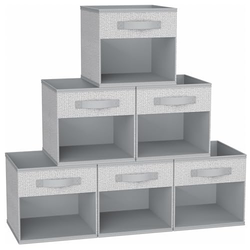 DIMJ Cube Bins, 12.2-Inch Storage Bins Cubes with Window, 6 Packs Collapsible Storage Bins with Handles, Closet Storage Baskets for Organizing Living Room, Office, Blended - color: Blended Gray, size: 12.2 Inch.- 6 Pack