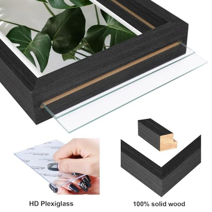 Egofine 11x14 Floating Frames Set of 2, Double Plexiglass Picture Frame, Made of Solid Wood Display Any Size Photo up to 11x14, Wall Mount or Tabletop Standing, Faded Black - color: Faded Black, size: 11x14