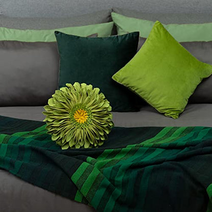 JWH 3D Flower Throw Pillow Cover, Velvet, Green Yellow, 12 Inch | Round Floral Cushion, Sunflower Accent, Handmade, Decorative Pops for Bed Couch Sofa Chair Car Living Room