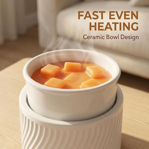 ASAWASA Ceramic Candle Warmer and Wax Melt Warmer with 1 PC Silicone Liner | 4-in-1 Electric Warmer, For Jar Candle Wax Cube Essential Oil Coffee, Ideal Gift for Home Office Kitchen - color: White Bend