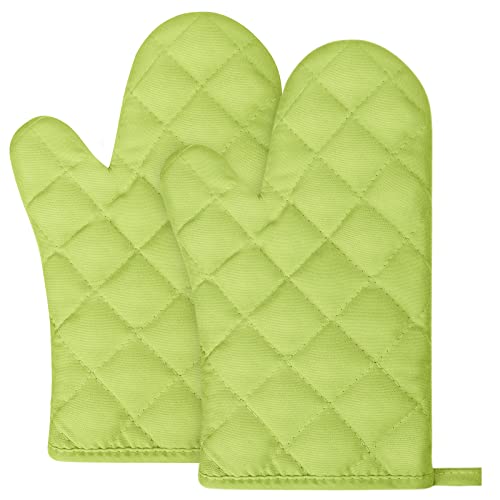 AUAUY Green Oven Mitts, 1 Pair Kitchen Mittens, 392°F Heat Resistant Oven Gloves Non-Slip Kitchen Gloves for Oven, BBQ Gloves-Oven Mitts Infill Cotton Cooking Gloves for Oven Grilling Cooking Baking - color: Green