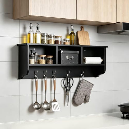 38.6inch Wall Mounted Entryway Coat Rack with Storage Shelf 4 Dual Hooks Wooden Storage Living Room Wall Cabinet with 3 Cubbies Space Saving Hanging Shelf for Hats Bags Coats (Espresso) - color: Espresso