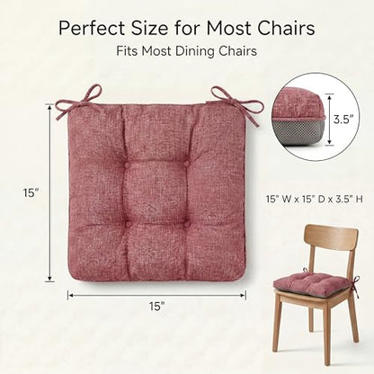 Chair Cushions for Dining Chairs Set of 4, 15.5" x 15.5" x 3.5" Kitchen Chair Cushions with Ties, Upgraded Silicone Non-Slip Bottom, Premium Shredded Memory Foam Chair Pads, Red - color: Red