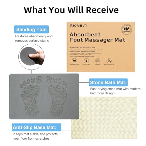 Stone Bath Mat - Diatomite Quick Non Slip Absorbent Shower Mat 23.6"×15.4" | Super Absorbent Diatomaceous Earth Mat for Bathroom, Non-Slip, Quick-Drying, Easy to Clean, Foot Massage Bumps, Gray