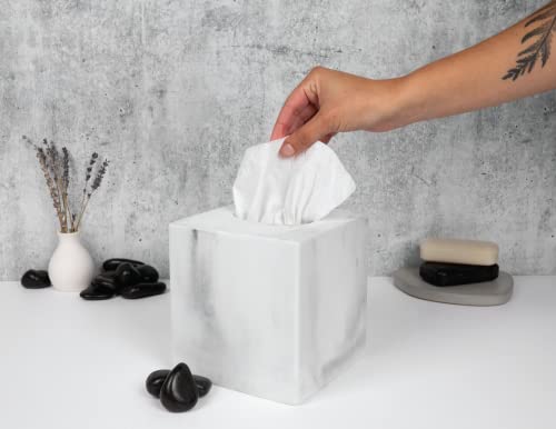 White Marble Square Tissue Box Cover - Blanc Collection