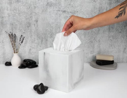 White Marble Square Tissue Box Cover - Blanc Collection