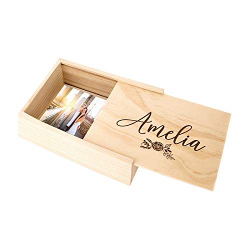Koyal Wholesale Custom Engraved Floral Rose Wedding Keepsake Box, 4 x 6 -inch, Custom Name, Natural Wood - color: Floral Rose