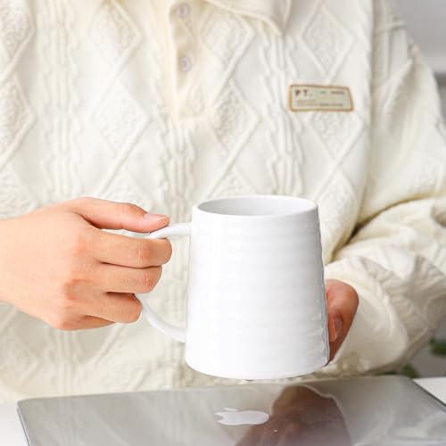 Mkour 23oz Extra Large Ceramic Coffee Mugs, Handmade Cup, Big Tea Cups with Large Handle for Office and Home, Microwave and Dishwasher Safe (White) - color: White