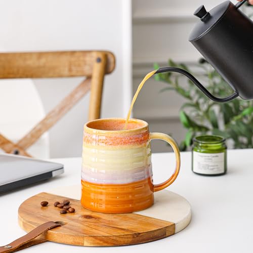Mkour 23oz Extra Large Ceramic Coffee Mugs, Handmade Cup, Big Tea Cups with Large Handle for Office and Home, Microwave and Dishwasher Safe (Orange) - color: Orange