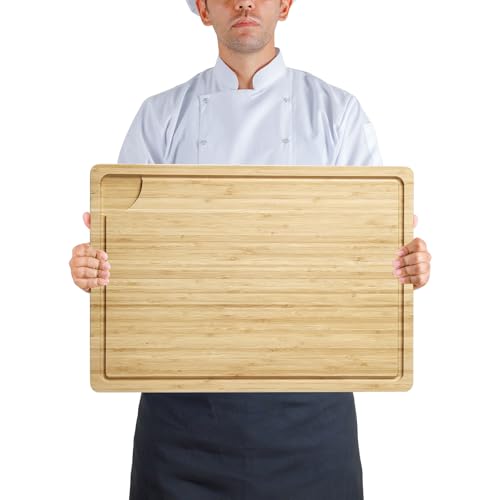 Large Cutting Board for Kitchen, 20 x 14 Inch Bamboo Wood Butcher Chooping Board with Juice Groove, Reversible Cheese Board Charcuterie Serving Tray - color: Natural, size: 20"L x 14"W