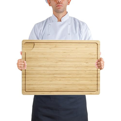 Large Cutting Board for Kitchen, 20 x 14 Inch Bamboo Wood Butcher Chooping Board with Juice Groove, Reversible Cheese Board Charcuterie Serving Tray - color: Natural, size: 20"L x 14"W
