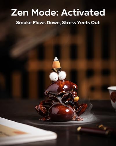 Backflow Incense Burner Ceramic, Funny Smoking Frog Incense Holder, Novelty Aromatherapy Ornament Home Decor for Yoga & Meditation - size: Chill Smoking Frog
