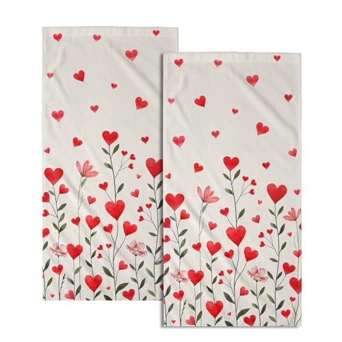 Imiss Red Love Hearts Hand Towels Set of 2 Flowers Holiday Bathroom Towel 14.4 x 28.3 Inch Wedding Farmhouse Decoration Fingertip Towels for Hotel Gym Spa - color: Red Hearts Flowers