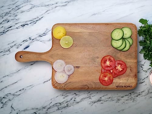 Vesta Homes Wooden Cutting Board/Chopping, Serving Board, Platter for Vegetables, Fruits, Cheese, and Charcuterie | Natural Acacia Wood | 16 * 9 Inches | Handcrafted in India - size: 16"L x 9"W