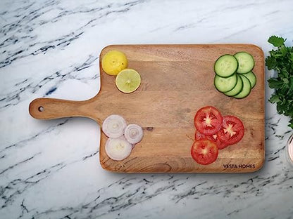 Vesta Homes Wooden Cutting Board/Chopping, Serving Board, Platter for Vegetables, Fruits, Cheese, and Charcuterie | Natural Acacia Wood | 16 * 9 Inches | Handcrafted in India - size: 16"L x 9"W