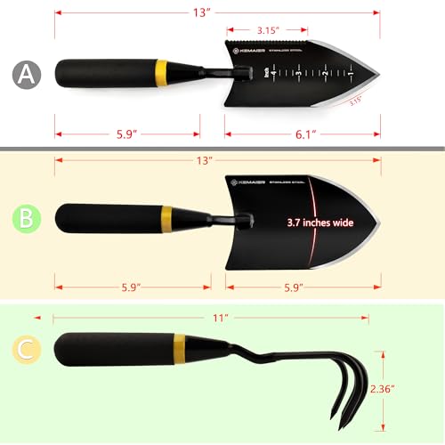 Kemaier 3-Piece Garden Tool Set, Heavy-Duty Stainless Steel Premium Tools | Effortless Digging, Precision Planting, Sharp Weeding, For Serious Gardeners And Landscapers