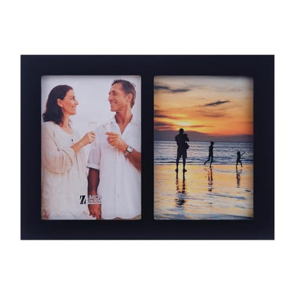 5x7 2-Opening Collage Frame Black Wood | Two 5x7 openings, shatter-resistant glass, tabletop & wall mount - size: 5x7 - 2 Opening