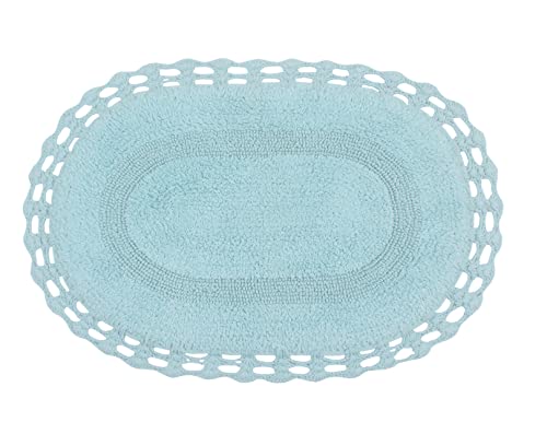 Home Weavers Hampton Crochet Reversible Bathmat 100% Cotton Bathroom Rug, Washable Rug, Extra Soft and Absorbent Bath Rug, Kitchen Mat, 17"x24" Rectangle, Aqua - color: Aqua, size: 1'5" x 2' (Oval)