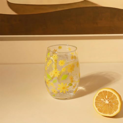 Hand Blown Etched Stemless Wine Glasses 19oz, Set of 4, Everyday Drinking Glasses, Large capacity, Unique Gifts for Him Her for Birthday, Wedding, Anniversary (Clear With Daisy) - color: Clear With Daisy