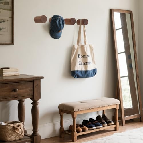 Wall Hooks for Hanging, 4 Pack Rustic Towel Hooks Coat Hooks Wall Mounted, Wood Small and Single Pegs for Hats, Clothes, Bags and Keys