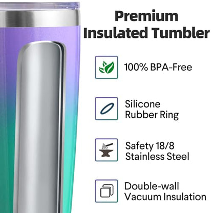 Volhoply 20oz Stainless Steel Tumbler with Lid and Straw Bulk 4 Pack,Double Wall Insulated Travel Iced Coffee Mug Fits Cup Holder,Powder Coated Cups for Cold Drinks,Gifts for Women（Purple Green,4 Set） - color: Purple Green