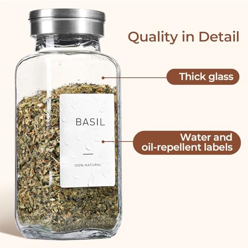 ComSaf Glass Spice Jars with Shaker Lids 8 oz 6 Pack Square | Labels, Seasoning Herbs Powders, Salt Pepper Chili, Spice Rack Organization, Kitchen Cabinet Storage, Funnel Included - color: 8oz*6 Shaker Lids