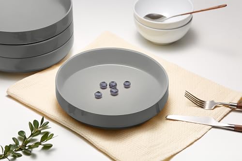 KooK Ceramic Large Pasta Bowls, Microwave and Dishwasher Safe, Great for Soups and Salads, Shallow Serving Bowls, Glossy Porcelain, 47 oz, Set of 4, Powder Grey - color: Powder Grey