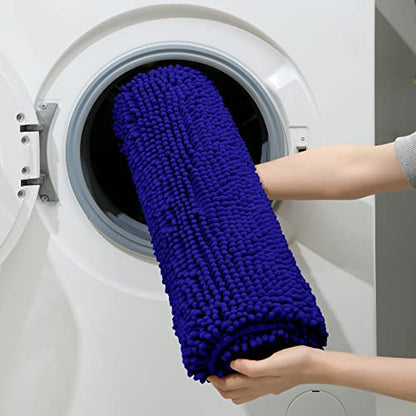 HOMEIDEAS 3 Pieces Bathroom Rugs, Ultra Soft Non Slip Absorbent Chenille Toilet Bath Mat Set (Royal Blue) - color: Blue-royal Blue, size: 17"x24"+20"x32"+U Shape 20"x24"