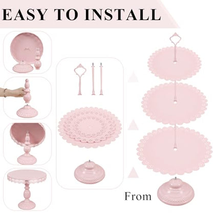 Set of 9 Cake Stands Metal Cupcake Stand Set Multiple Styles Candy Fruit Display Tower Dessert Plate Cake Serving Tray for Birthday Party Wedding Anniversary Baby Shower Engagement (Pink) - color: Pink